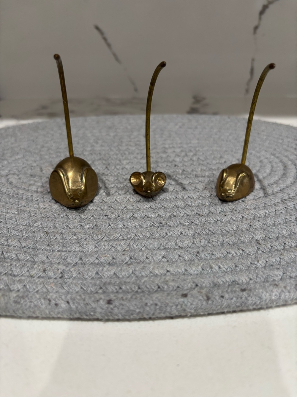 Vintage Brass Mouse Head ring Hooks Set of 3